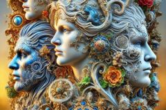 DALL·E-2025-09-19-23.48.36-An-ultra-hyperrealistic-vertical-fantasy-sculpture-in-ornate-Mary-Ooms–inspired-style-depicting-the-Wizard-of-Oz-companions-fused-into-one-monumental