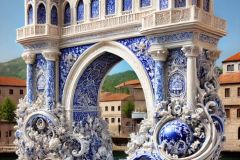 DALL·E-2025-09-19-23.50.03-An-ultra-hyperrealistic-vertical-fantasy-sculpture-inspired-by-the-Old-Bridge-Stari-Most-in-Mostar-crafted-entirely-in-glossy-blue-and-white-porcel