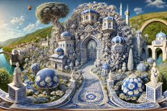 DALL·E-2025-09-19-23.50.12-An-ultra-hyperrealistic-horizontal-fantasy-panorama-in-ornate-Mary-Ooms–inspired-style-depicting-a-monumental-blue-and-white-porcelain-sculpture-insp
