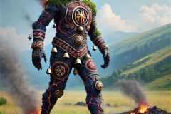 DALL·E-2025-06-30-20.26.07-Full-body-photorealistic-surreal-image-of-a-humanoid-volcano-being-walking-across-a-meadow-inspired-by-Milic-of-Macva.-The-figure-is-made-of-dark-vo