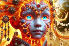DALL·E-2025-06-30-20.26.29-Extreme-close-up-photorealistic-surreal-portrait-of-a-mystical-child-born-from-the-union-of-a-fiery-volcano-being-and-an-icy-water-being-inspired-by