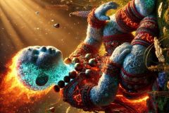 DALL·E-2025-06-30-20.26.34-Full-body-extreme-close-up-photorealistic-surreal-image-of-the-mystical-child-of-a-volcano-being-and-an-ice-being-sitting-peacefully-in-a-sunny-mead