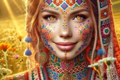 DALL·E-2025-06-30-20.26.53-Extreme-close-up-photorealistic-surreal-image-inspired-by-Milic-of-Macva.-A-beautiful-woman-stands-in-bright-summer-daylight-smiling-gently.-Her-fac