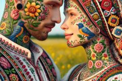 DALL·E-2025-06-30-20.27.33-Extreme-close-up-photorealistic-surreal-image-inspired-by-Milic-of-Macva.-Two-folkloric-figures-—-one-with-floral-embroidery-tattoos-and-woven-garmen