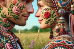 DALL·E-2025-06-30-20.27.52-Extreme-close-up-photorealistic-surreal-image-inspired-by-Milic-of-Macva.-Two-folkloric-figures-—-one-with-floral-embroidery-tattoos-and-woven-garmen