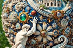 DALL·E-2025-09-19-23.52.51-An-ultra-hyperrealistic-vertical-fantasy-sculpture-in-ornate-Mary-Ooms–inspired-style-depicting-the-mythological-figure-Sisyphus-as-a-monumental-porc