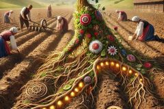 DALL·E-2025-06-30-20.28.26-Photorealistic-surreal-image-inspired-by-Milic-of-Macva.-In-a-sunny-plowed-field-as-Balkan-peasants-in-embroidered-folk-clothing-work-the-land-a-str