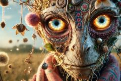 DALL·E-2025-06-30-20.28.35-Extreme-close-up-photorealistic-surreal-image-inspired-by-Milic-of-Macva.-A-folkloric-creature-stands-in-a-summer-field-seen-very-close-up.-The-crea