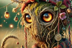 DALL·E-2025-06-30-20.28.36-Extreme-close-up-photorealistic-surreal-image-inspired-by-Milic-of-Macva.-A-folkloric-creature-stands-in-a-summer-field-seen-very-close-up.-The-crea
