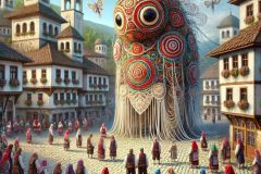 DALL·E-2025-06-30-20.28.50-Photorealistic-surreal-scene-inspired-by-Milic-of-Macva.-In-the-central-square-of-a-fantastical-Balkan-village-filled-with-embroidered-rooftops-wove