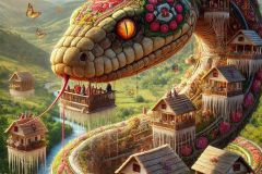 DALL·E-2025-06-30-20.29.28-Extreme-close-up-photorealistic-surreal-image-inspired-by-Milic-of-Macva.-A-large-folkloric-serpent-moves-through-a-sunny-Balkan-landscape-but-its-b