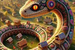 DALL·E-2025-06-30-20.29.30-Extreme-close-up-photorealistic-surreal-image-inspired-by-Milic-of-Macva.-A-large-folkloric-serpent-moves-through-a-sunny-Balkan-landscape-but-its-b