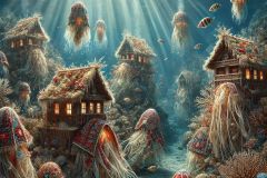 DALL·E-2025-06-30-20.29.54-Photorealistic-surreal-underwater-scene-inspired-by-Milic-of-Macva.-Deep-beneath-the-surface-a-fantastical-underwater-village-floats-gently.-The-stru