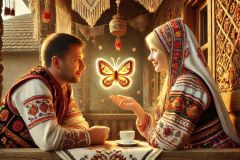 DALL·E-2025-06-30-20.30.20-Extreme-close-up-photorealistic-surreal-image-inspired-by-Milic-of-Macva.-On-a-beautifully-carved-wooden-balcony-of-a-traditional-Bosnian-house-two-