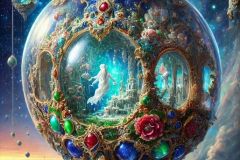 DALL·E-2025-09-20-00.47.23-An-ultra-hyperrealistic-vertical-fantasy-scene-in-ornate-Mary-Ooms–inspired-style-showing-a-giant-glass-marble-floating-in-space-viewed-up-close.-Th