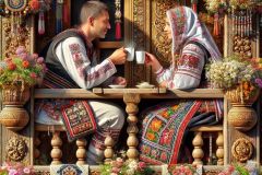 DALL·E-2025-06-30-20.30.09-Extreme-close-up-photorealistic-surreal-image-inspired-by-Milic-of-Macva.-Two-people-sit-closely-on-a-richly-decorated-wooden-balcony-of-a-traditiona