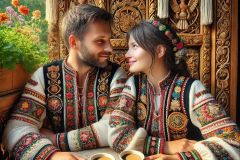 DALL·E-2025-06-30-20.30.13-Extreme-close-up-photorealistic-surreal-image-inspired-by-Milic-of-Macva.-Two-people-sit-closely-on-a-richly-decorated-wooden-balcony-of-a-traditiona
