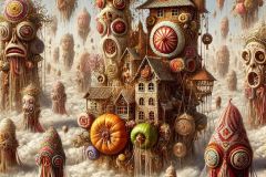 DALL·E-2025-06-30-20.31.28-Extreme-close-up-photorealistic-surreal-village-scene-in-the-sky-inspired-by-Hieronymus-Bosch-and-Milic-of-Macva.-The-dreamlike-landscape-floats-amo