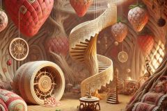 DALL·E-2025-06-30-20.31.48-Photorealistic-surreal-interior-of-a-giant-embroidered-strawberry-inspired-by-Milic-of-Macva.-Inside-the-space-is-softly-lit-and-filled-with-strange