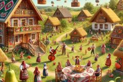 DALL·E-2025-06-30-20.31.52-Photorealistic-surreal-rural-village-scene-during-the-day-inspired-by-Milic-of-Macva.-The-village-is-lively-colorful-and-whimsical-—-houses-are-cov