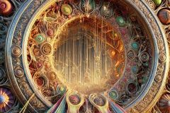 DALL·E-2025-06-30-20.32.04-Extreme-close-up-photorealistic-surreal-scene-inspired-by-Milic-of-Macva.-A-magnificent-portal-made-of-shimmering-metallic-surfaces-intertwined-with-