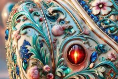 DALL·E-2025-09-20-16.06.37-An-ultra-hyperrealistic-vertical-close-up-of-the-rear-part-of-a-fantastical-automobile-designed-in-ornate-Mary-Ooms–inspired-style.-The-glossy-porcel