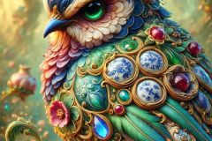 DALL·E-2025-09-20-16.07.04-An-ultra-hyperrealistic-vertical-extreme-close-up-of-a-single-fantastical-jewel-toned-bird-in-a-magical-forest-designed-in-ornate-Mary-Ooms–inspired-