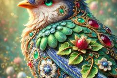 DALL·E-2025-09-20-16.07.05-An-ultra-hyperrealistic-vertical-extreme-close-up-of-a-single-fantastical-jewel-toned-bird-in-a-magical-forest-designed-in-ornate-Mary-Ooms–inspired-