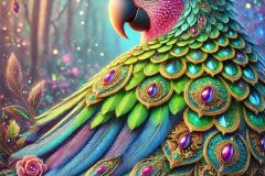 DALL·E-2025-09-20-16.07.19-An-ultra-hyperrealistic-vertical-full-body-portrait-of-a-fantastical-parrot-perched-in-a-magical-forest-with-a-striking-new-color-palette.-Its-feath