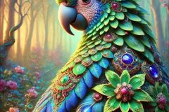 DALL·E-2025-09-20-16.07.21-An-ultra-hyperrealistic-vertical-full-body-portrait-of-a-fantastical-parrot-perched-in-a-magical-forest-with-a-striking-new-color-palette.-Its-feath