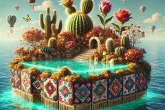 DALL·E-2025-06-30-20.32.36-Photorealistic-surreal-scene-inspired-by-Milic-of-Macva.-A-floating-oasis-sits-in-the-middle-of-a-vast-turquoise-sea.-The-oasis-is-lush-and-dreamlike-