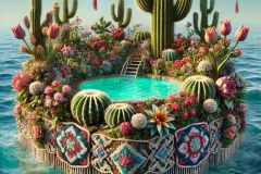 DALL·E-2025-06-30-20.32.37-Photorealistic-surreal-scene-inspired-by-Milic-of-Macva.-A-floating-oasis-sits-in-the-middle-of-a-vast-turquoise-sea.-The-oasis-is-lush-and-dreamlike-