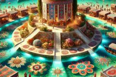 DALL·E-2025-06-30-20.32.47-Photorealistic-surreal-summer-scene-inspired-by-Milic-of-Macva.-In-the-center-of-a-floating-oasis-surrounded-by-a-turquoise-sea-there-is-a-massive-b