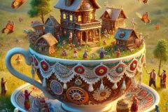 DALL·E-2025-06-30-20.32.53-Extreme-close-up-photorealistic-surreal-scene-inspired-by-Milic-of-Macva.-In-a-peaceful-summer-meadow-a-giant-teacup-made-of-carved-wood-and-embroid