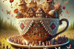DALL·E-2025-06-30-20.32.54-Extreme-close-up-photorealistic-surreal-scene-inspired-by-Milic-of-Macva.-In-a-peaceful-summer-meadow-a-giant-teacup-made-of-carved-wood-and-embroid