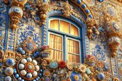 DALL·E-2025-06-30-20.33.42-Extreme-close-up-photorealistic-surreal-reinterpretation-of-the-Aveiro-Railway-Station-in-the-style-of-Milic-of-Macva.-The-focus-is-on-a-richly-decor