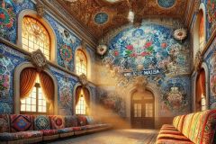 DALL·E-2025-06-30-20.33.47-Photorealistic-surreal-interior-scene-of-the-Aveiro-Railway-Station-imagined-in-the-style-of-Milic-of-Macva.-The-inside-walls-are-covered-in-intricate