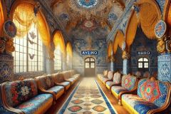 DALL·E-2025-06-30-20.33.49-Photorealistic-surreal-interior-scene-of-the-Aveiro-Railway-Station-imagined-in-the-style-of-Milic-of-Macva.-The-inside-walls-are-covered-in-intricate