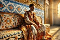 DALL·E-2025-06-30-20.34.11-Extreme-close-up-photorealistic-surreal-interior-of-the-Aveiro-Railway-Station-in-the-style-of-Milic-of-Macva.-A-man-is-sitting-on-a-beautifully-orna