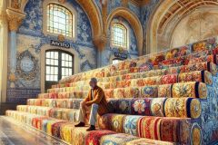 DALL·E-2025-06-30-20.34.16-Photorealistic-surreal-interior-of-the-Aveiro-Railway-Station-in-the-style-of-Milic-of-Macva.-The-benches-inside-the-station-are-transformed-into-larg