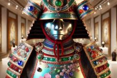 DALL·E-2025-09-20-16.13.10-An-ultra-hyperrealistic-vertical-close-up-of-a-fantastical-jewel-like-Japanese-samurai-armor-displayed-on-a-stand-as-if-in-a-luxurious-showroom.-The-