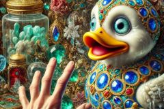 DALL·E-2025-09-20-16.13.46-An-ultra-hyperrealistic-extreme-close-up-surreal-scene-inspired-by-Mary-Ooms-showing-the-hand-of-a-strange-man-reaching-toward-a-bizarre-market-stall