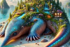 DALL·E-2025-07-01-20.13.14-An-extreme-close-up-photorealistic-image-of-a-surreal-marine-creature-resembling-an-anteater-resting-on-a-beach-in-daylight-with-an-entire-miniatur