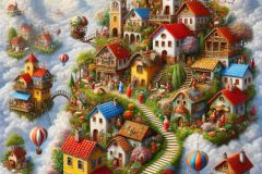 DALL·E-2025-07-01-20.13.38-An-extreme-close-up-photorealistic-and-joyful-surreal-village-scene-floating-in-the-clouds-inspired-by-the-bright-symbolic-style-of-Yugoslav-naive-