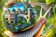 DALL·E-2025-09-20-16.17.24-An-ultra-hyperrealistic-vertical-close-up-surreal-scene-in-the-style-of-Mary-Ooms-showing-a-fantastical-snail-with-a-jewel-like-shell-in-a-lush-natur