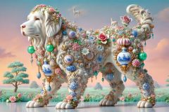 DALL·E-2025-09-20-16.17.44-An-ultra-hyperrealistic-horizontal-surreal-scene-in-the-style-of-Mary-Ooms-showing-a-gigantic-porcelain-dog.-The-dog-is-crafted-entirely-from-glossy-