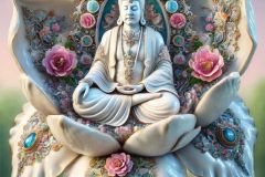 DALL·E-2025-09-28-17.34.05-An-ultra-hyperrealistic-vertical-surreal-scene-in-the-style-of-Mary-Ooms-showing-a-gigantic-porcelain-guru-seated-in-meditation-at-the-heart-of-a-col