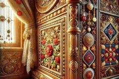 DALL·E-2025-07-01-20.21.33-Extreme-close-up-photorealistic-surreal-interior-inspired-by-Milic-of-Macva.-A-detailed-view-of-a-carved-wooden-cabinet-corner-covered-in-glowing-Bal