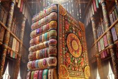 DALL·E-2025-07-01-20.22.15-Photorealistic-surreal-image-of-an-enormous-upright-folkloric-book-standing-in-the-center-of-a-large-dimly-lit-hall-inspired-by-Milic-of-Macva.-The-