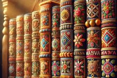 DALL·E-2025-07-01-20.22.21-Extreme-close-up-photorealistic-surreal-image-of-books-on-a-shelf-inspired-by-Milic-of-Macva.-The-books-are-standing-upright-in-front-of-the-viewer